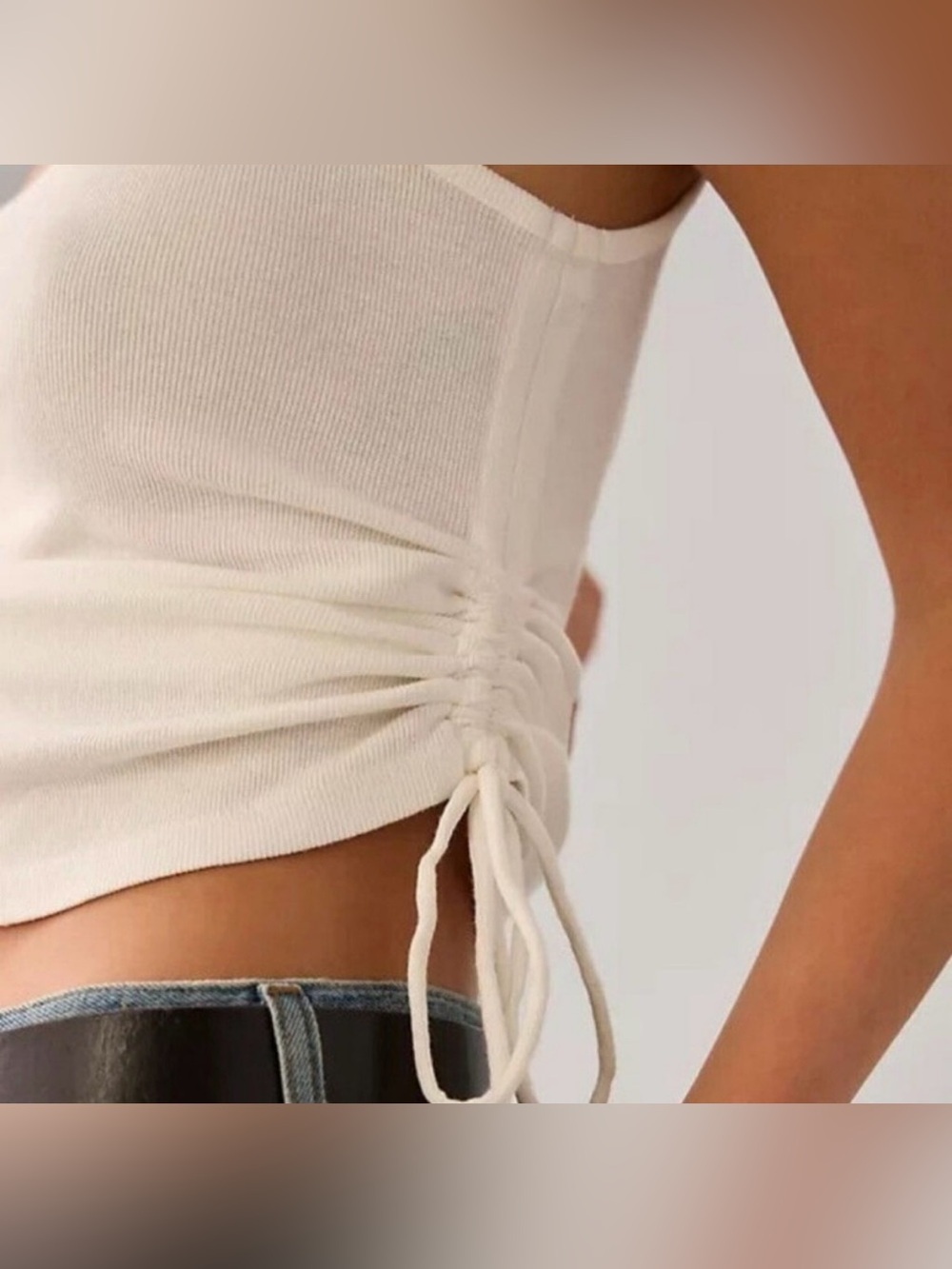 ANTHROPOLOGIE PILCRO Square Neck Ribbed Ruched Tank Top White Size Medium - Picture 2 of 14